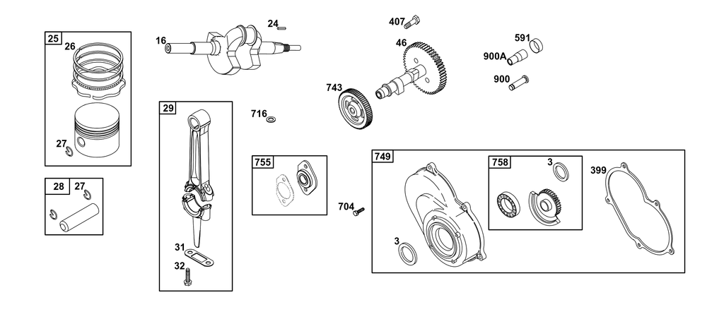 Crankshaft Group Diagram and Parts List for 326431-3521-08 200000 - 399999 Briggs and Stratton Engine
